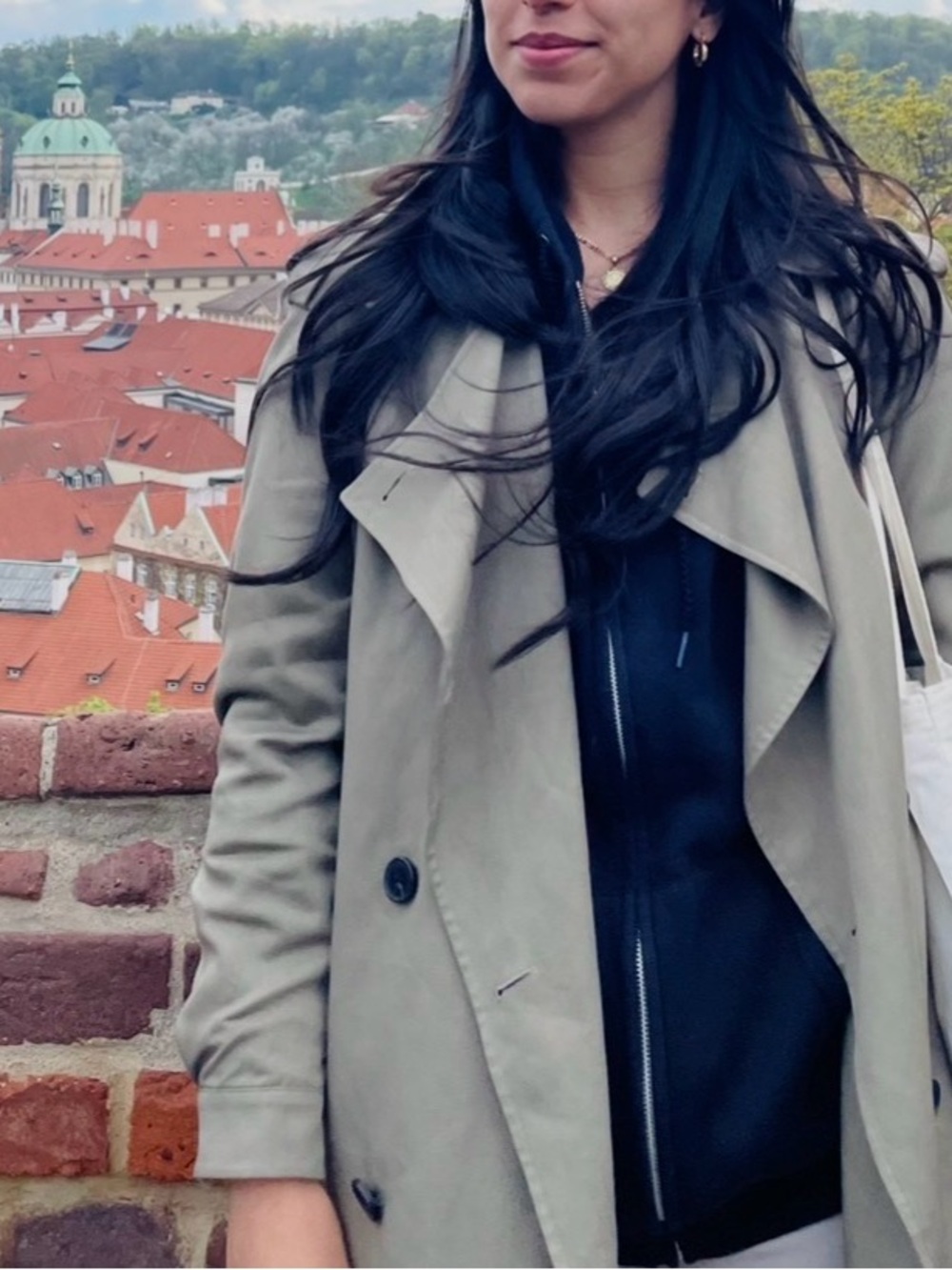 All Saints Olive Double-Breasted Trench Coat with Belt Small